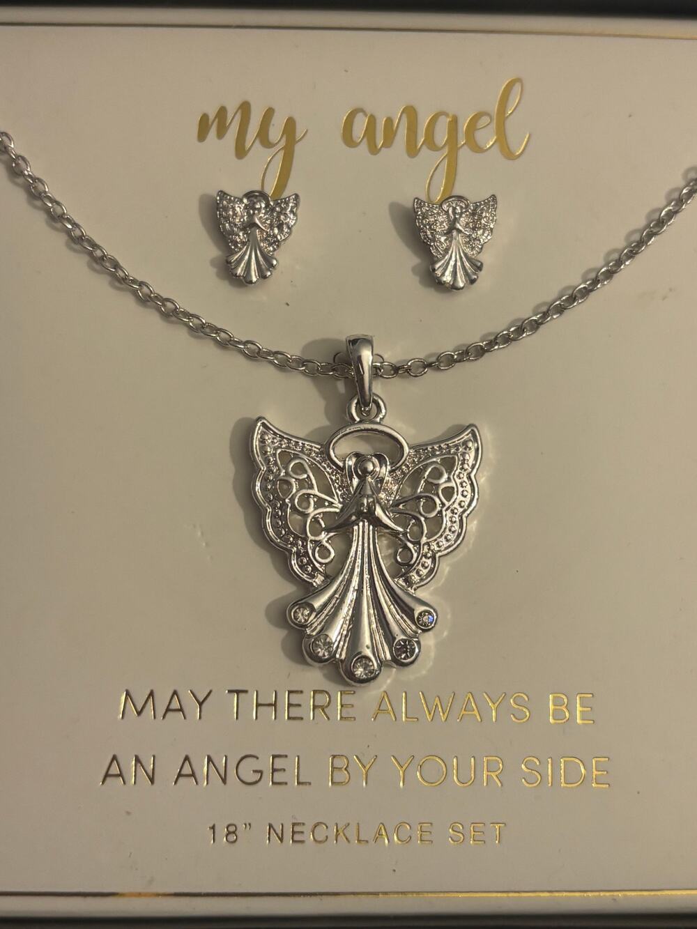 Silver Tone Angel Necklace & Earrings Gift Set NIB – 18” Chain